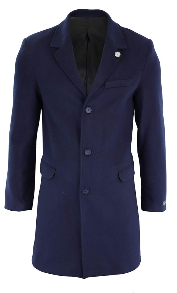TruClothing Mens 3/4 Long Overcoat Jacket Wool Feel Coat